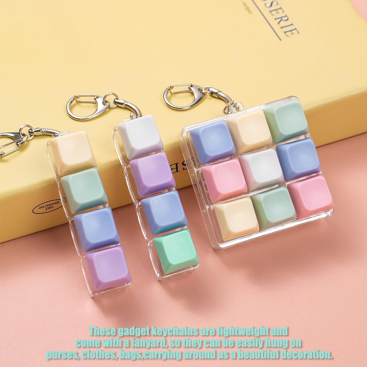 Gliging 3Pcs Keyboard Fidget Toy Set – 4-in-1 Clicker Keychains (Blue & Yellow)