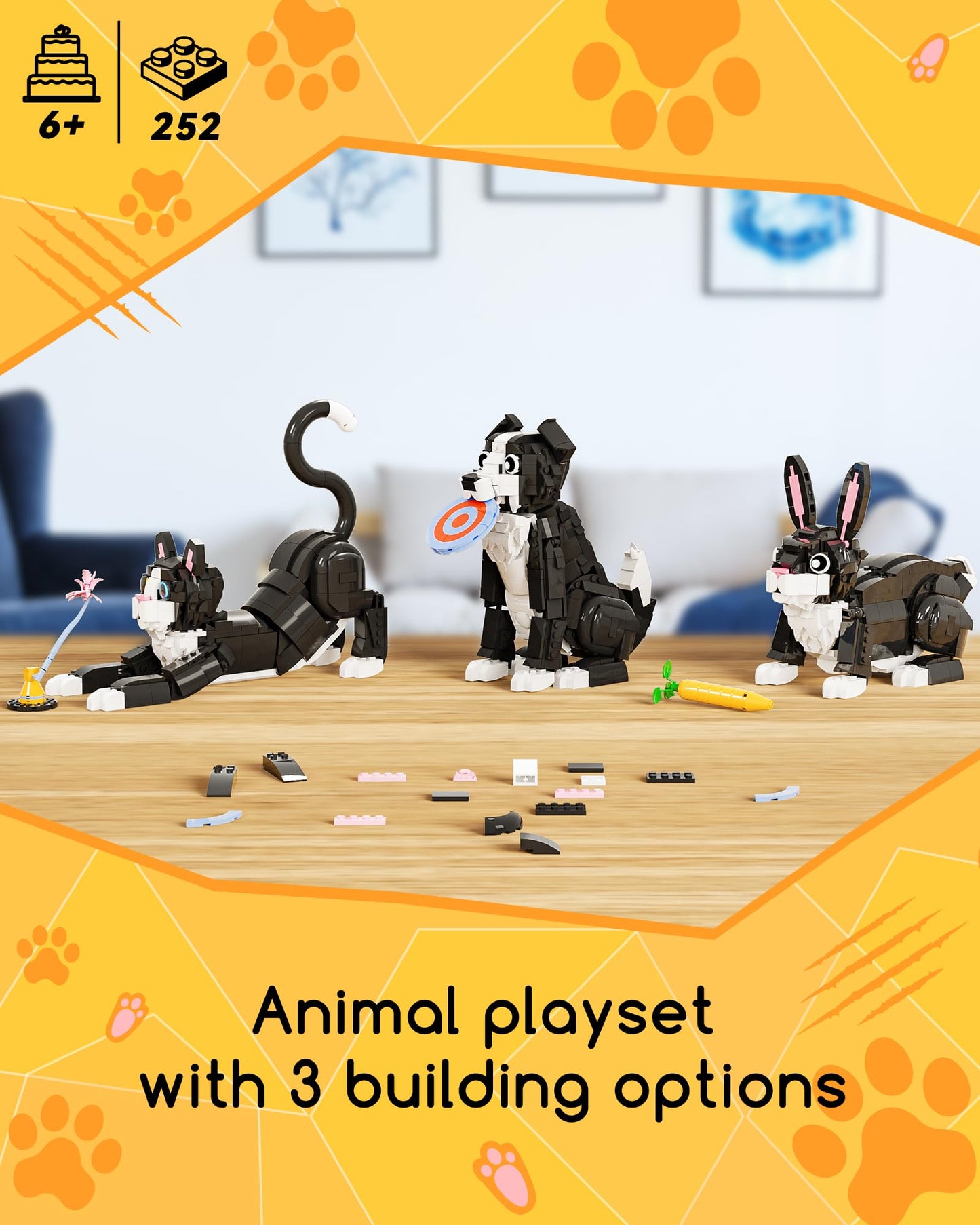 Glikid 3 in 1 Animal Tuxedo Cat Building Set – Build Cat, Dog or Rabbit