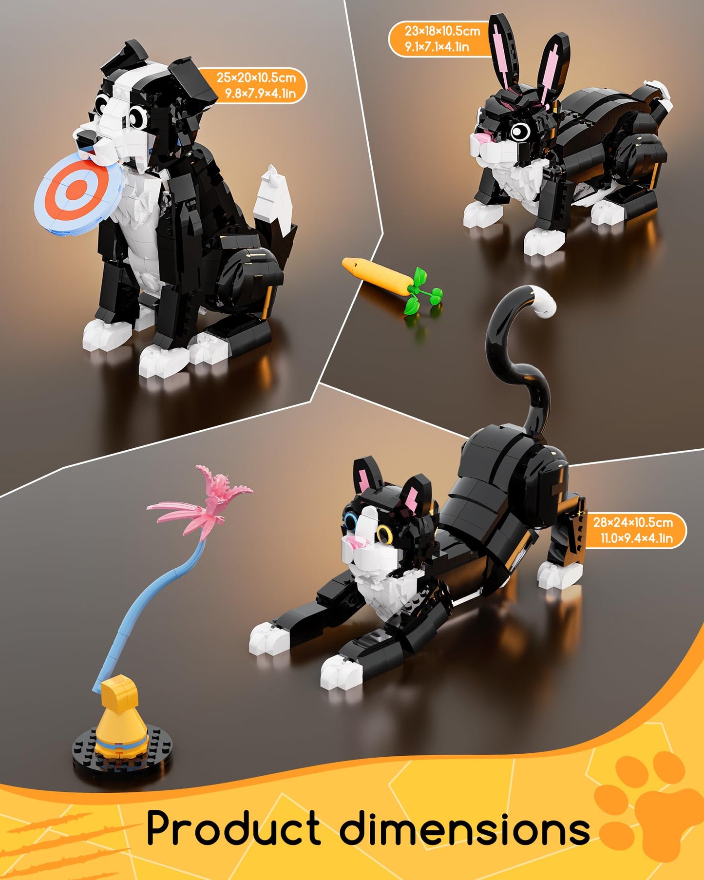 Glikid 3 in 1 Animal Tuxedo Cat Building Set – Build Cat, Dog or Rabbit