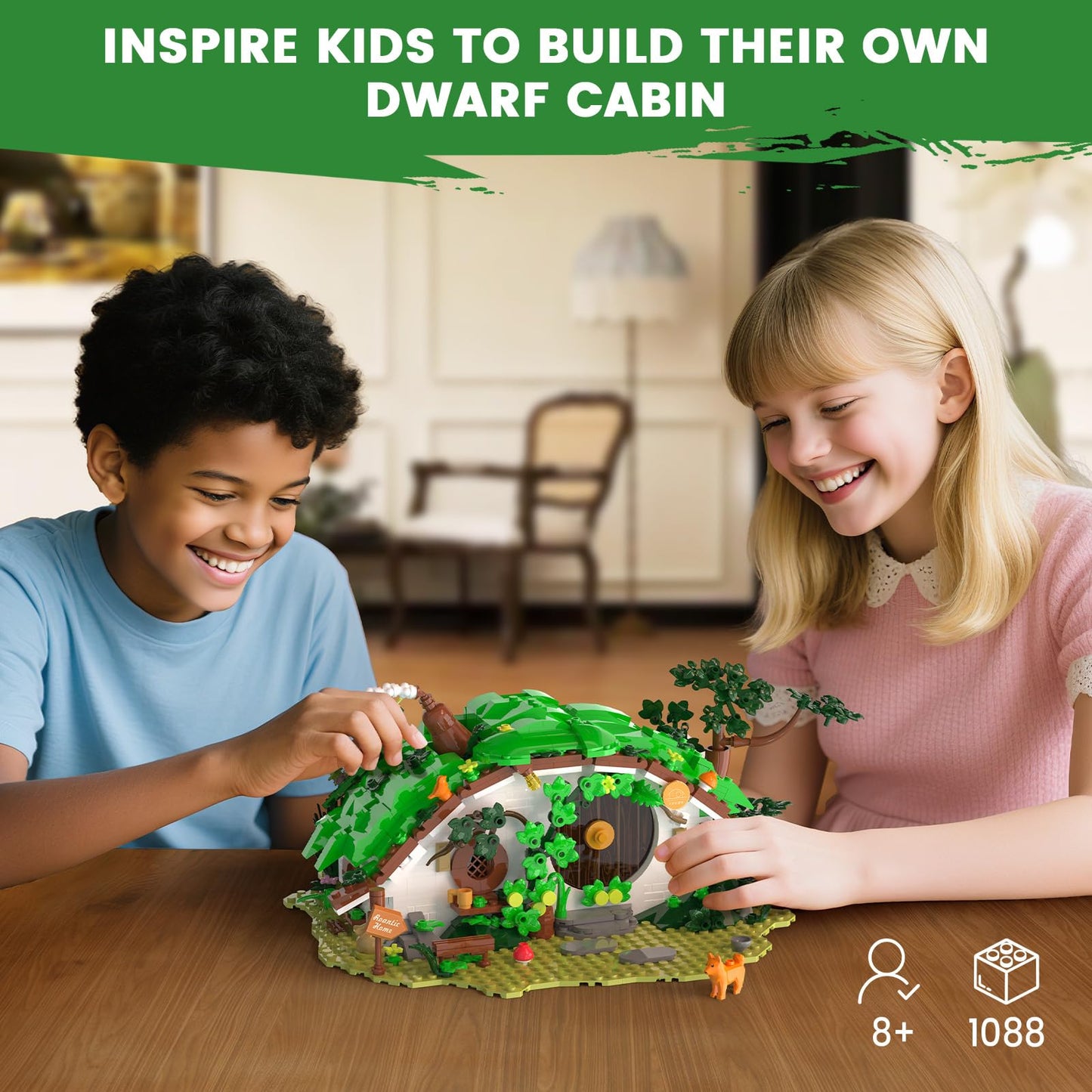 Glikid Dwarf Cabin Building Set with LED Light – Collectible Display for Home & Office
