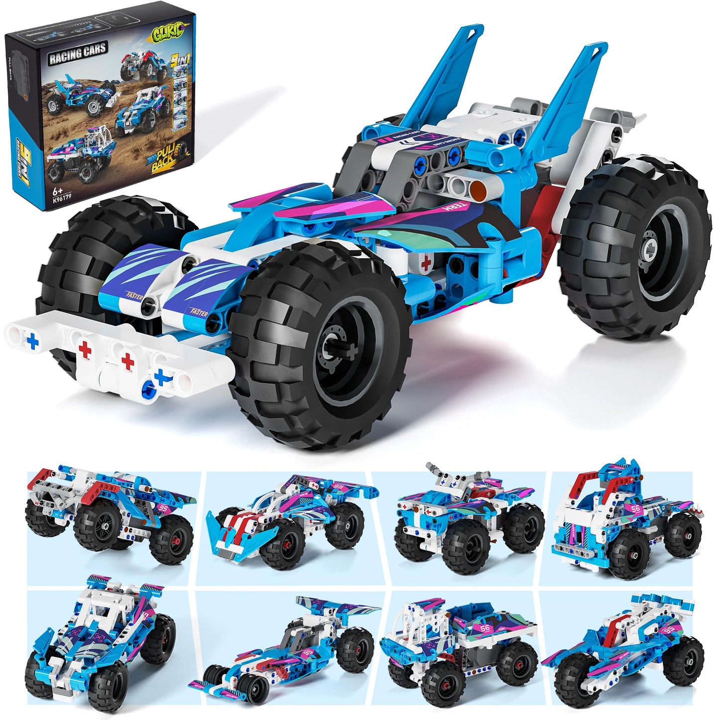 Glikid Technic 9-in-1 Pull-Back Car Building Set – Off-Road STEM Toy for Kids 8+