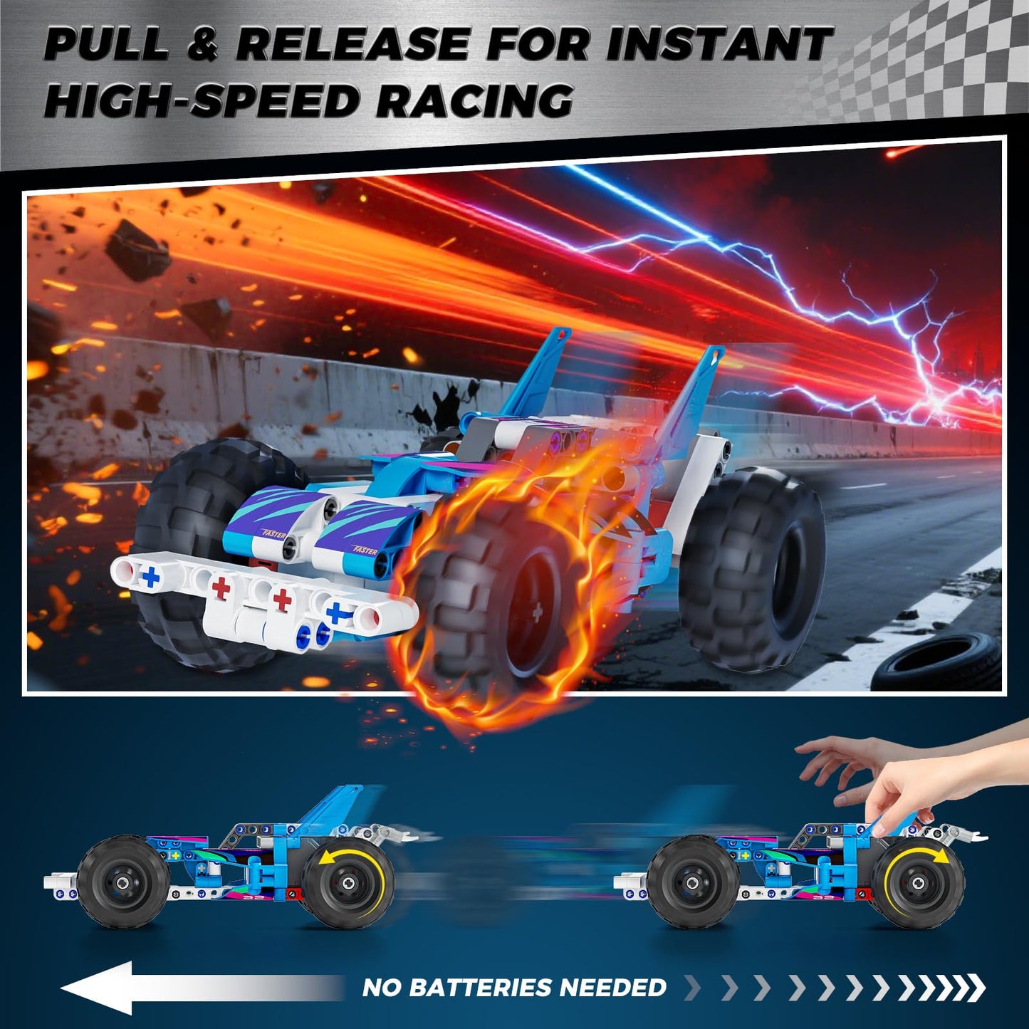 Glikid Technic 9-in-1 Pull-Back Car Building Set – Off-Road STEM Toy for Kids 8+