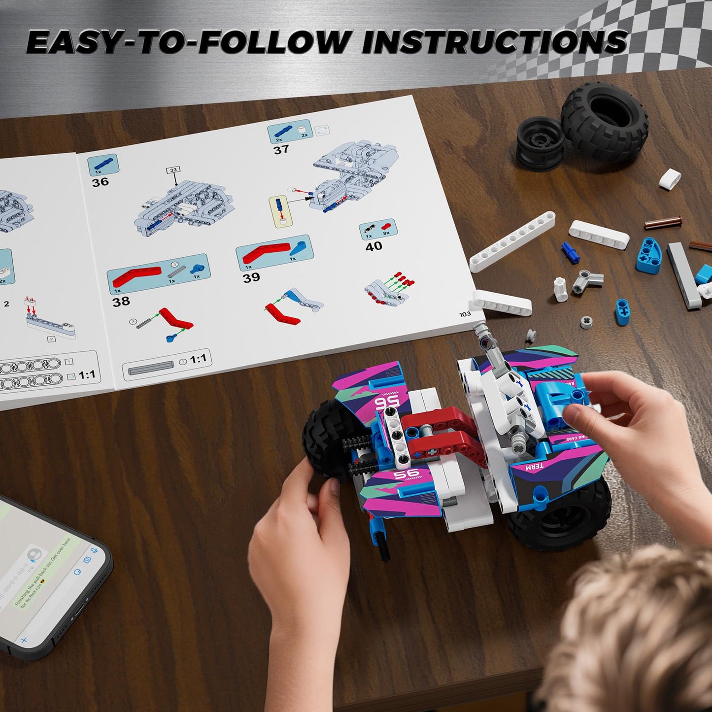 Glikid Technic 9-in-1 Pull-Back Car Building Set – Off-Road STEM Toy for Kids 8+