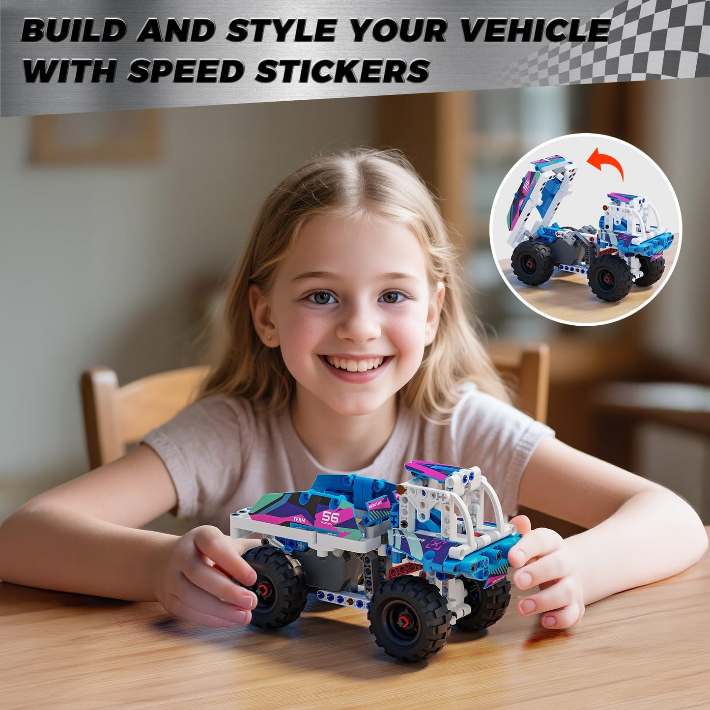 Glikid Technic 9-in-1 Pull-Back Car Building Set – Off-Road STEM Toy for Kids 8+