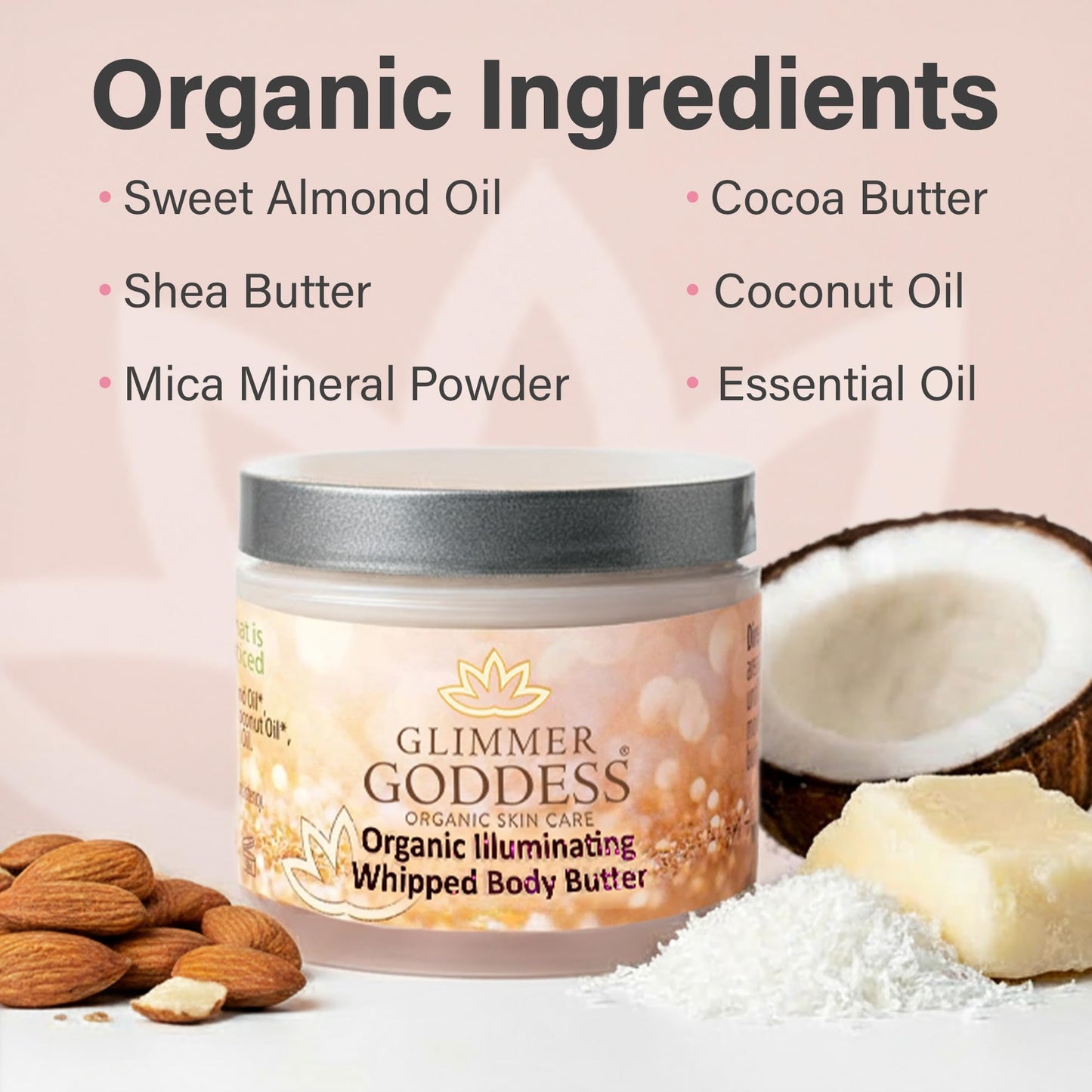 Glimmer Goddess Shimmer Body Butter – Organic Whipped Shea Hydration & Bronze Glow | 4 oz