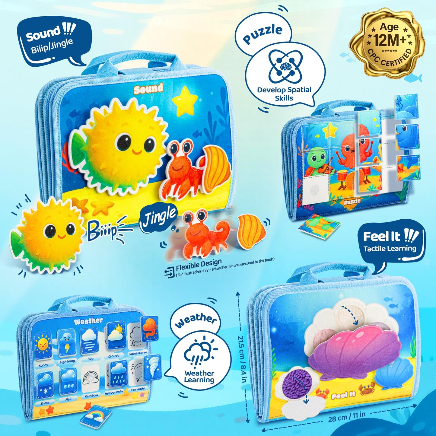 Glintey Busy Board – Montessori Toy for Toddlers 1-3 | Ocean Travel Activity Book
