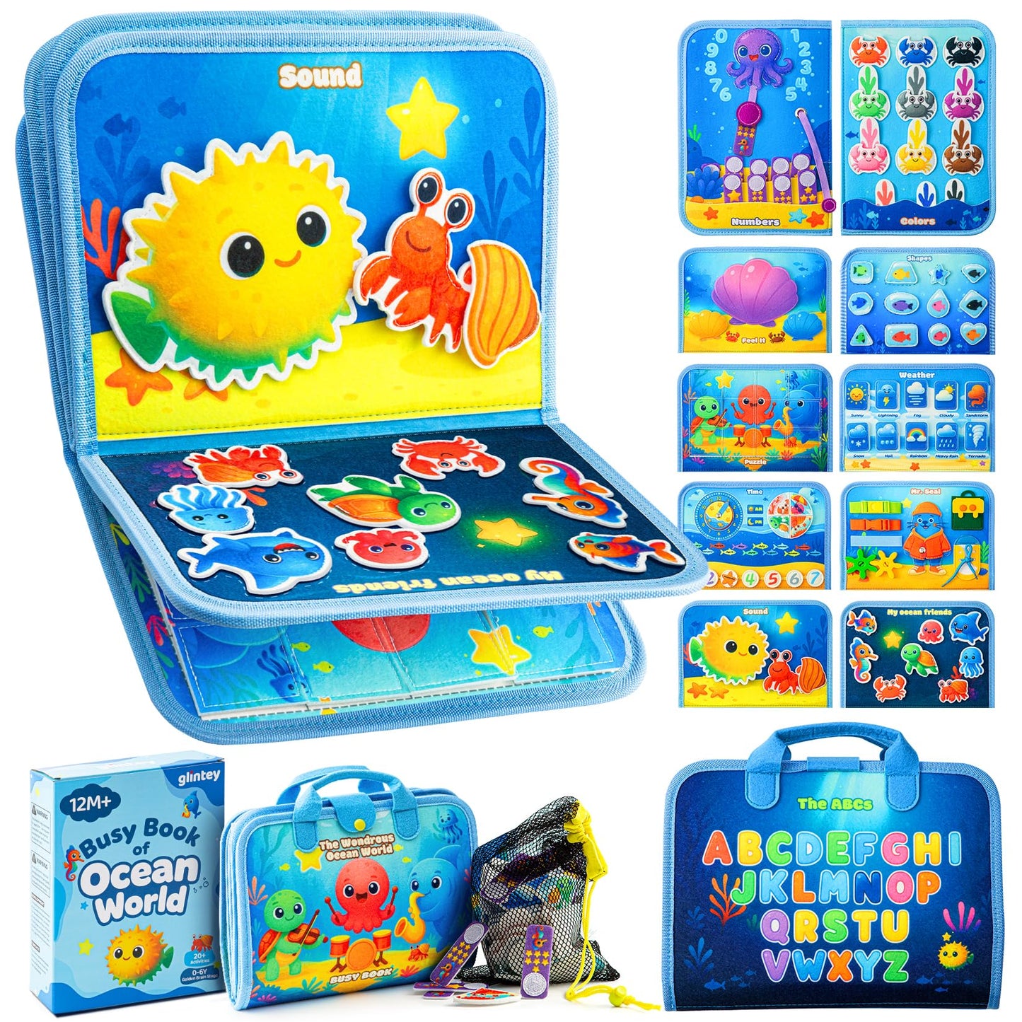 Glintey Busy Board – Montessori Toy for Toddlers 1-3 | Ocean Travel Activity Book