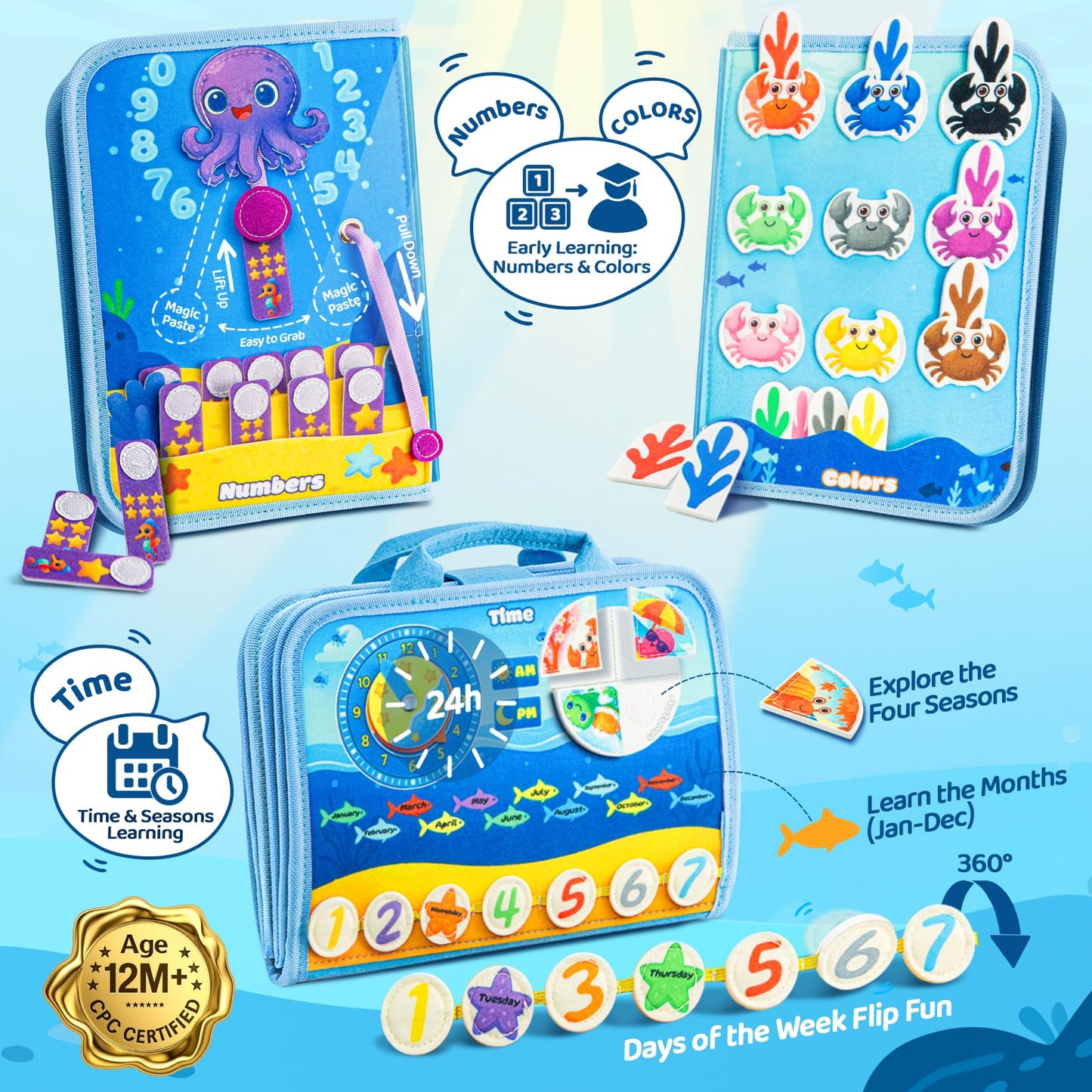 Glintey Busy Board – Montessori Toy for Toddlers 1-3 | Ocean Travel Activity Book