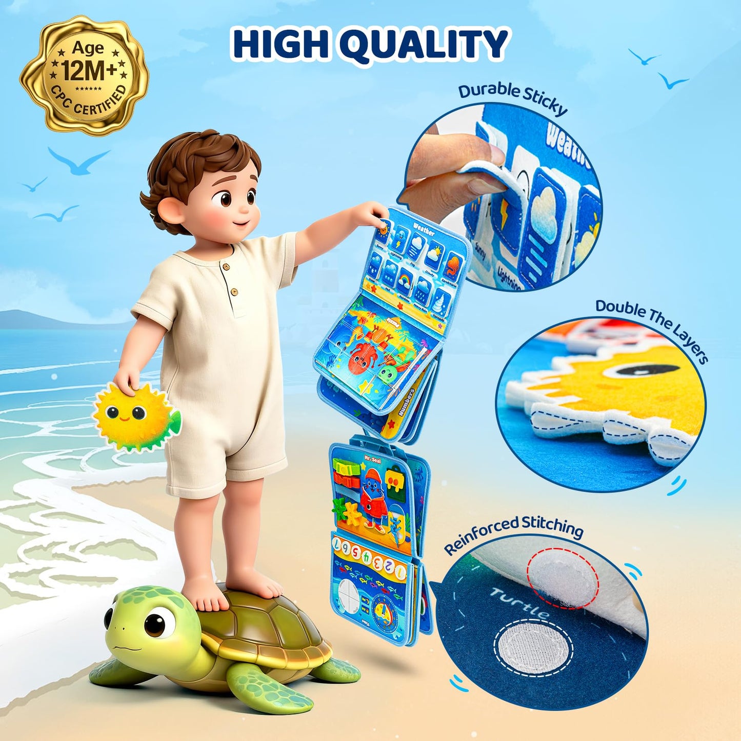 Glintey Busy Board – Montessori Toy for Toddlers 1-3 | Ocean Travel Activity Book