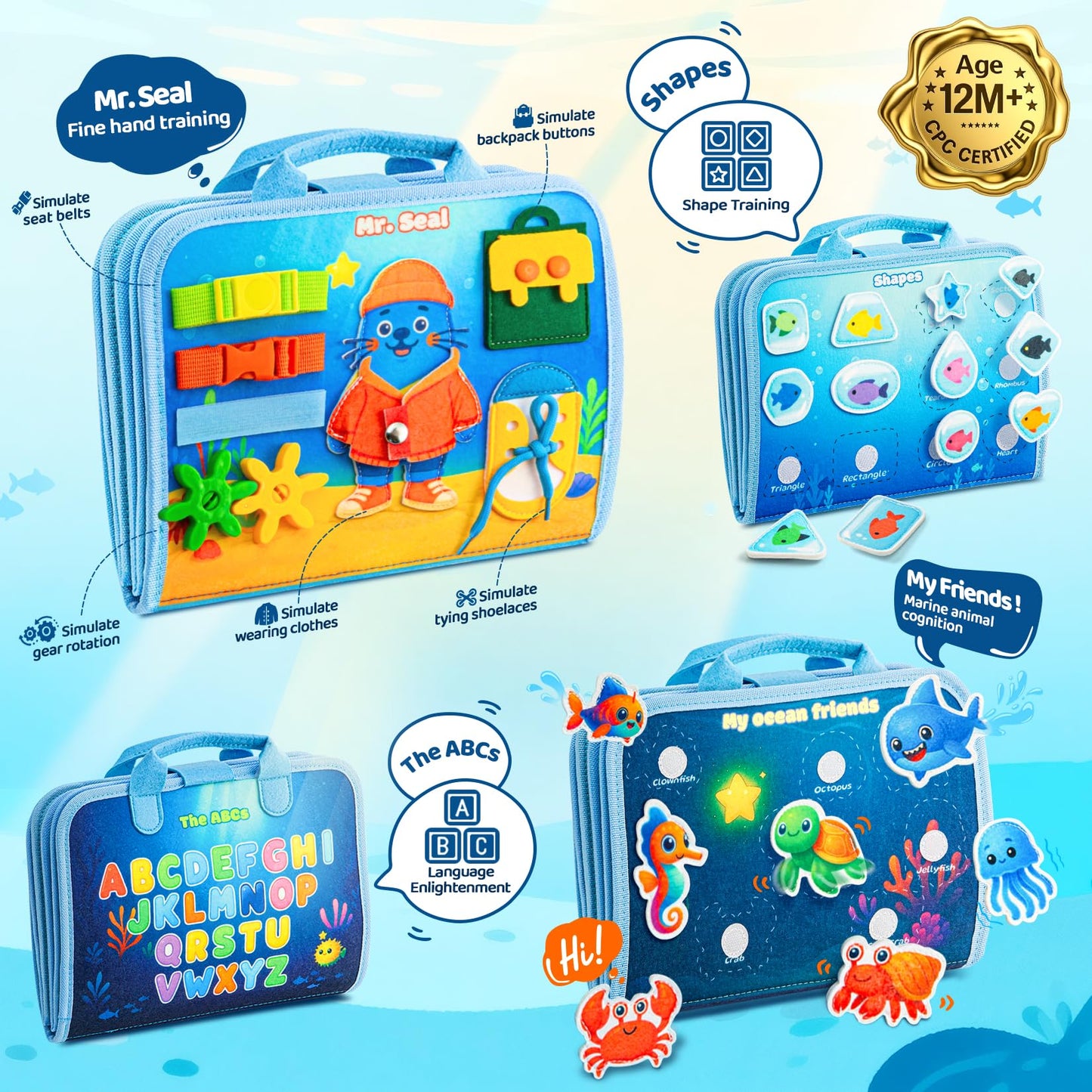 Glintey Busy Board – Montessori Toy for Toddlers 1-3 | Ocean Travel Activity Book