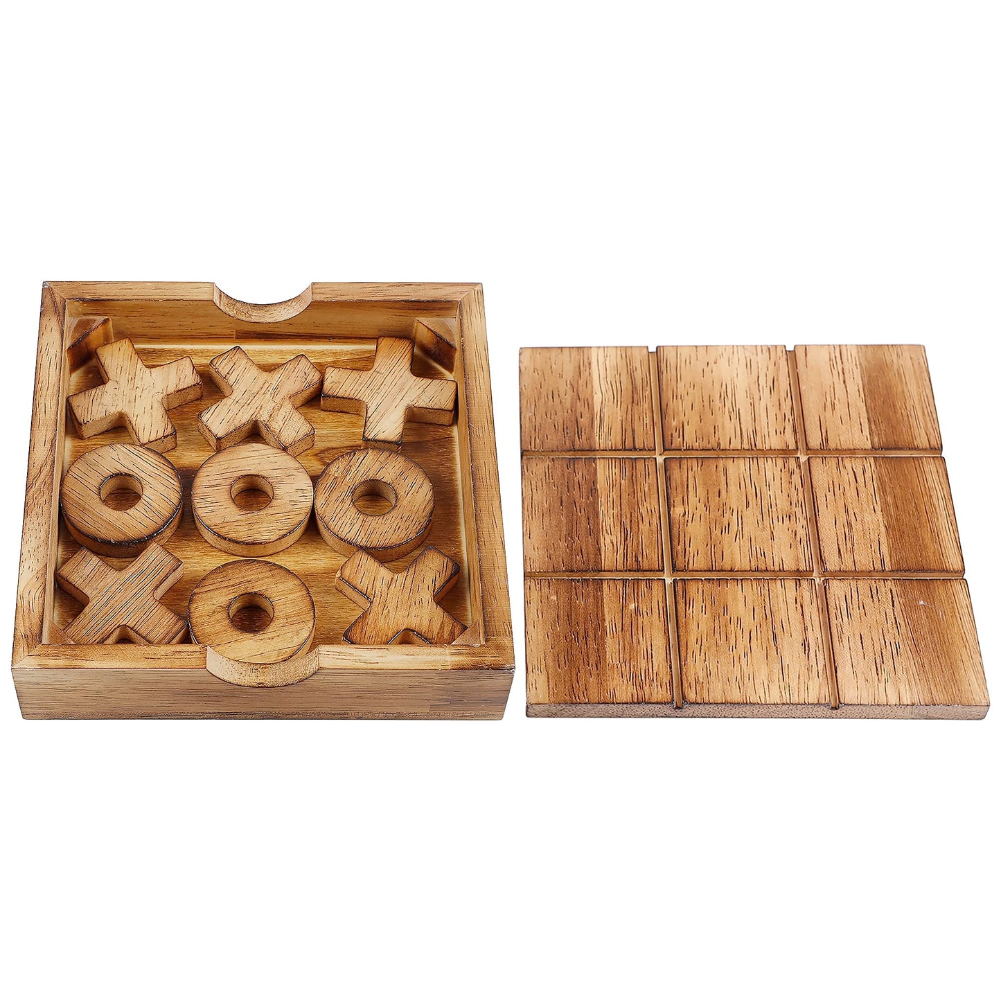 Glintoper Tic Tac Toe & Four-in-a-Row Table Game Set – Wooden Family Strategy Games