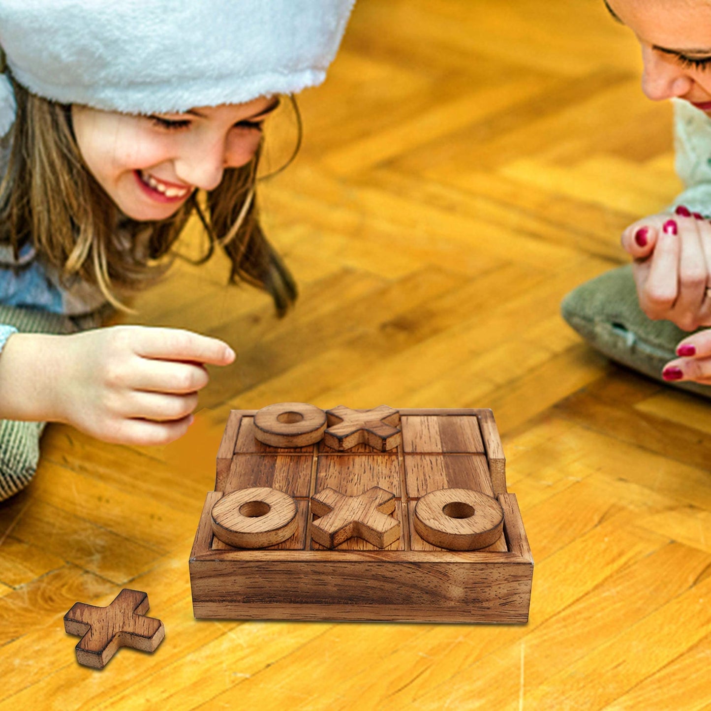 Glintoper Tic Tac Toe & Four-in-a-Row Table Game Set – Wooden Family Strategy Games