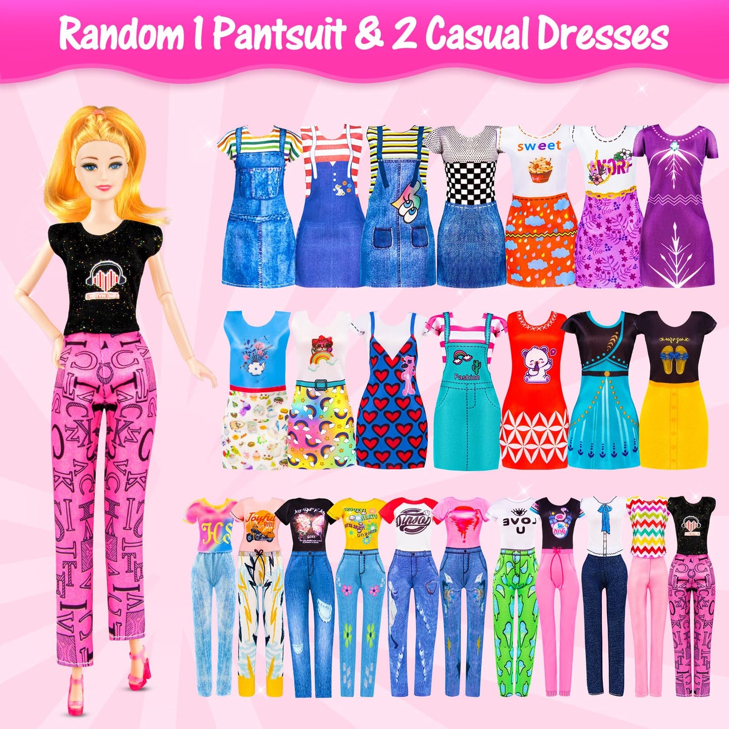 Glisiol 67Pcs Doll Clothes & Accessories Playset with Doll and Pink Scooter