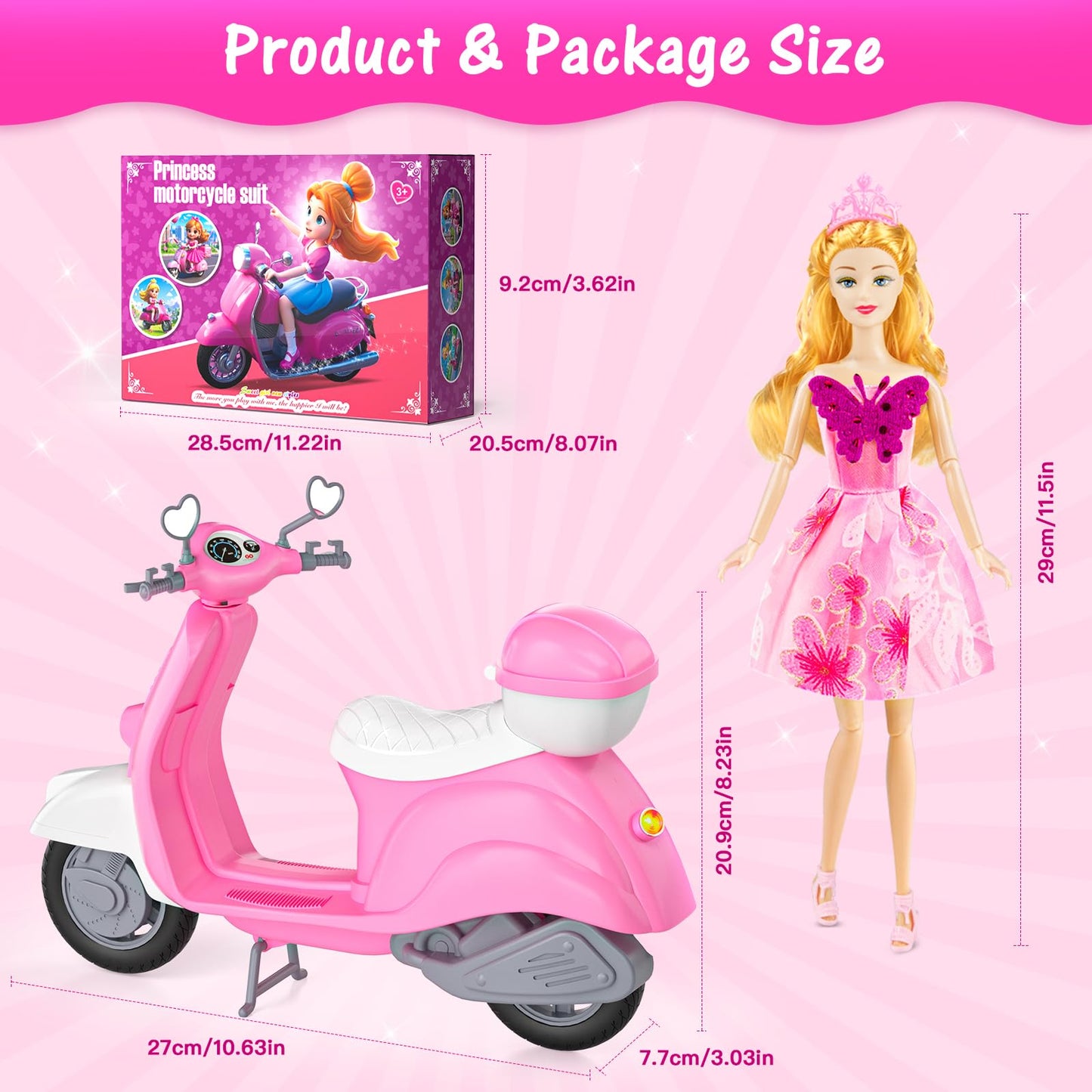 Glisiol 67Pcs Doll Clothes & Accessories Playset with Doll and Pink Scooter