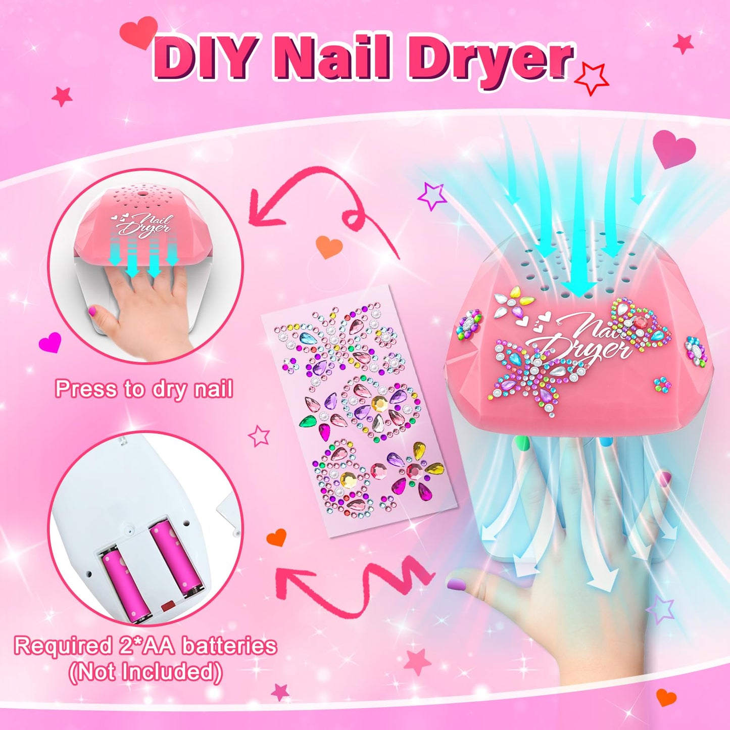 Glisiol Kids Nail Polish Set – Washable, Quick-Dry Kit with Air Dryer & Case