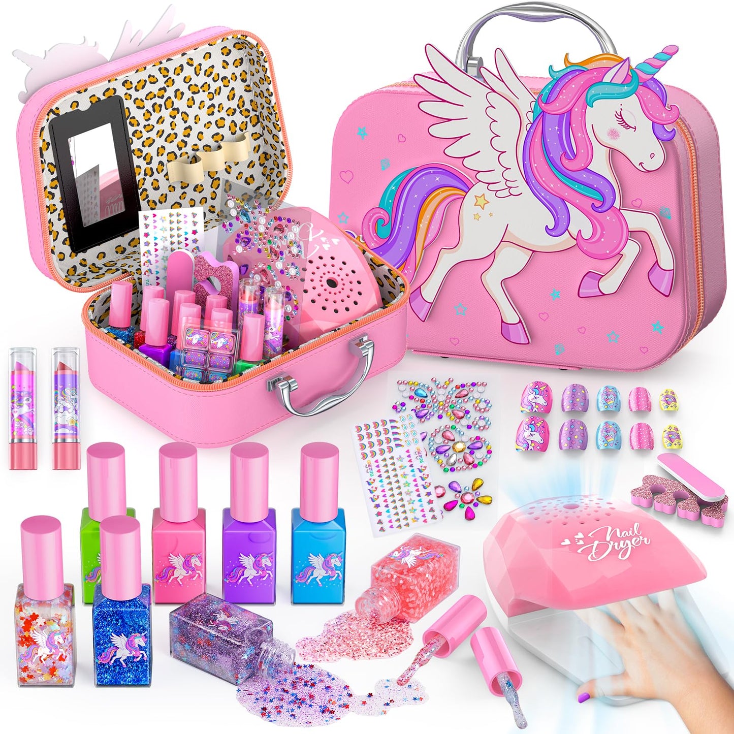 Glisiol Kids Nail Polish Set – Washable, Quick-Dry Kit with Air Dryer & Case