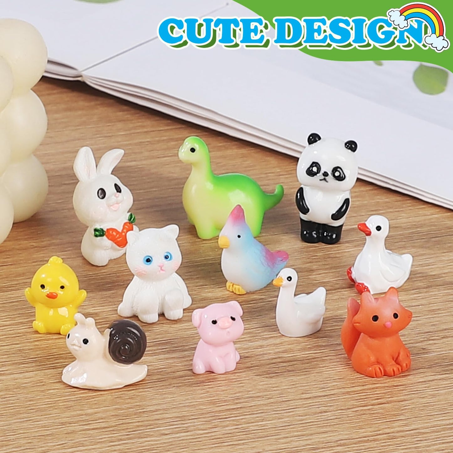 GliSun 60 Pcs Mini Resin Animals — 60 Styles Tiny Figurines for Dollhouse, Fairy Garden & Slime Charms