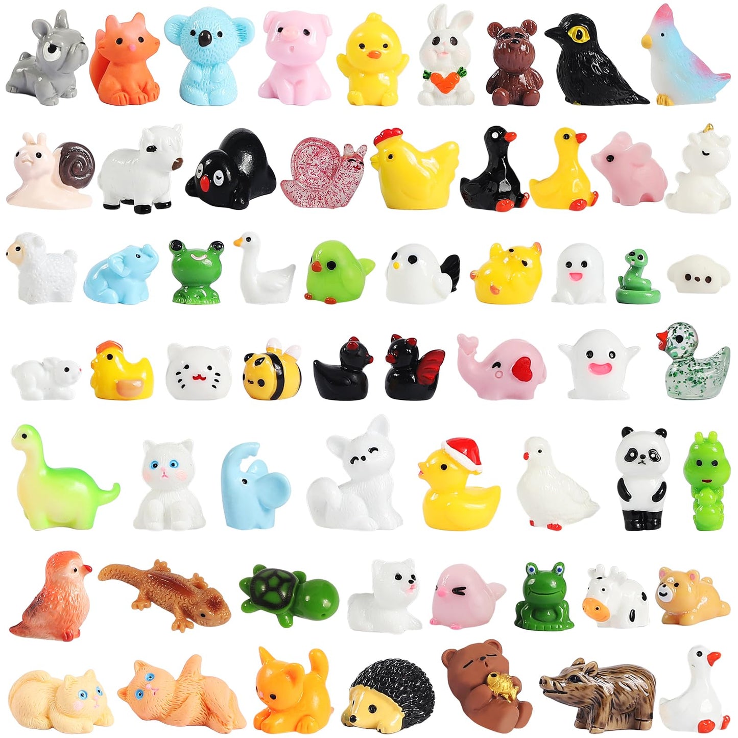 GliSun 60 Pcs Mini Resin Animals — 60 Styles Tiny Figurines for Dollhouse, Fairy Garden & Slime Charms
