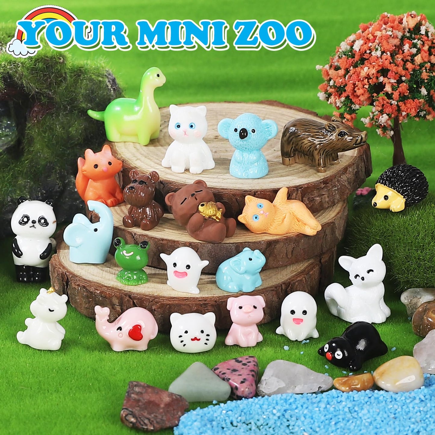 GliSun 60 Pcs Mini Resin Animals — 60 Styles Tiny Figurines for Dollhouse, Fairy Garden & Slime Charms