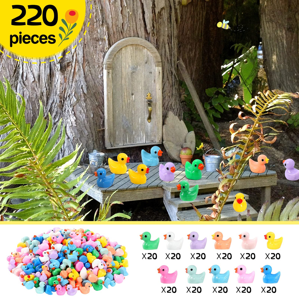 GliSun 220 Pieces Mini Resin Ducks in 11 Colors | Garden, Dollhouse & DIY Decor