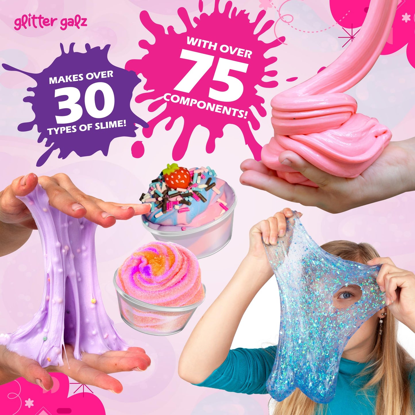 Glitter Galz 75 PCS Ultimate Slime Kit – Jumbo 36-Color Premade Slime with 39 DIY Add-ins, Glow-in-the-Dark & Butter Slime