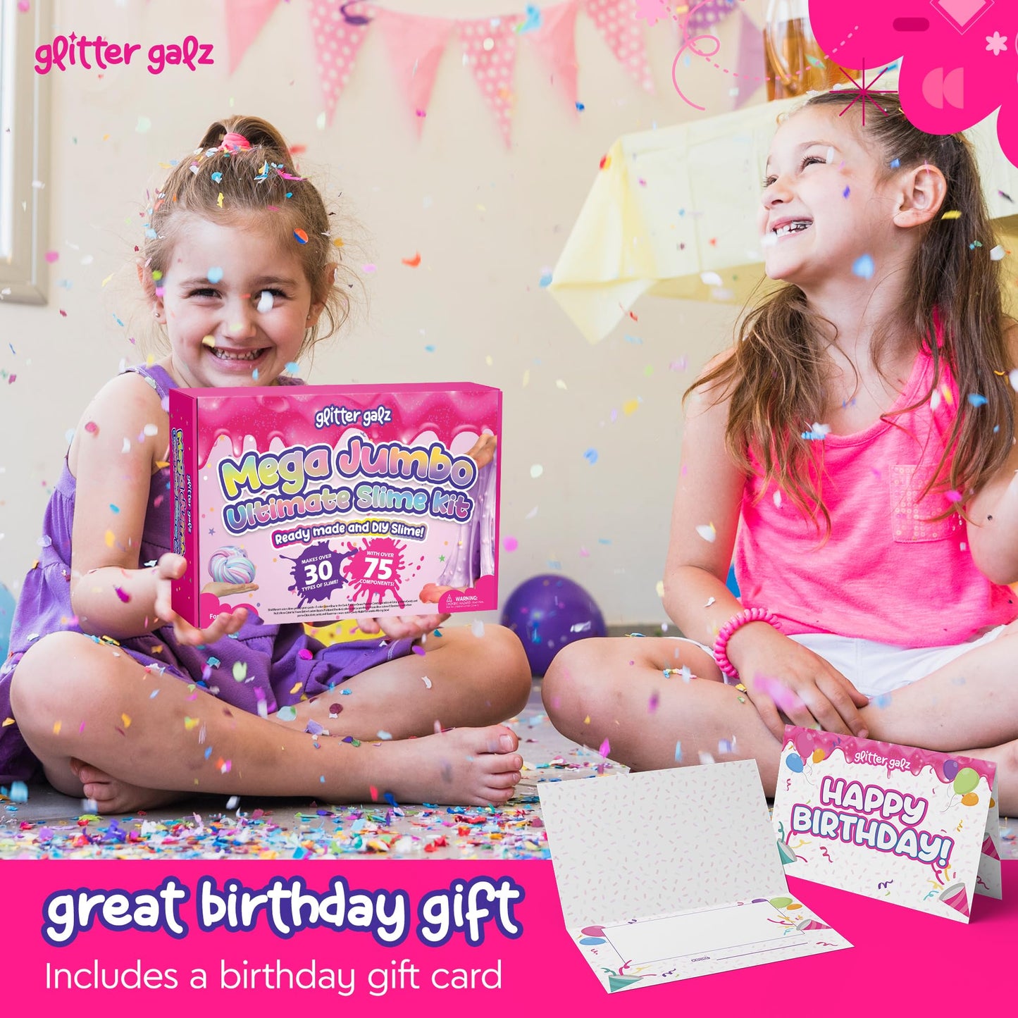 Glitter Galz 75 PCS Ultimate Slime Kit – Jumbo 36-Color Premade Slime with 39 DIY Add-ins, Glow-in-the-Dark & Butter Slime