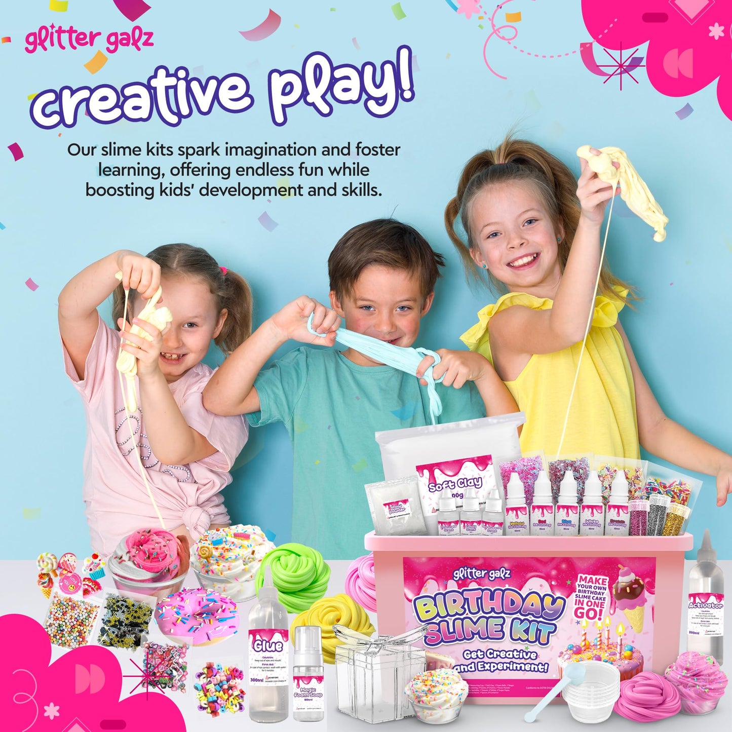 Glitter Galz Slime Kit – DIY Slime Fun for Girls 6+ with 42 Mix-ins