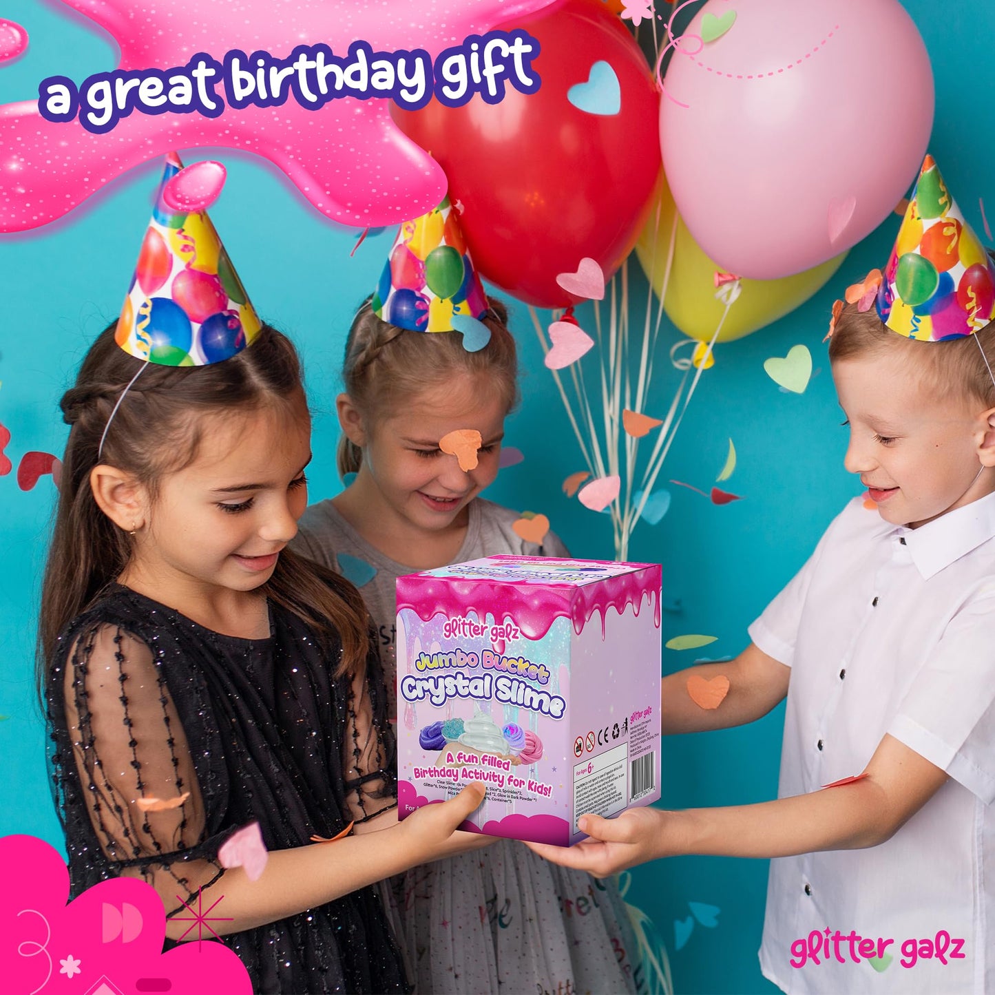 Glitter Galz 4 lb Huge Clear Slime Bucket – Premade Crystal Slime Kit with 39 Add-Ins