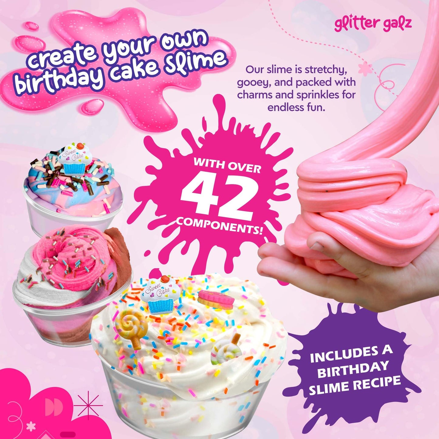 Glitter Galz Slime Kit – DIY Slime Fun for Girls 6+ with 42 Mix-ins