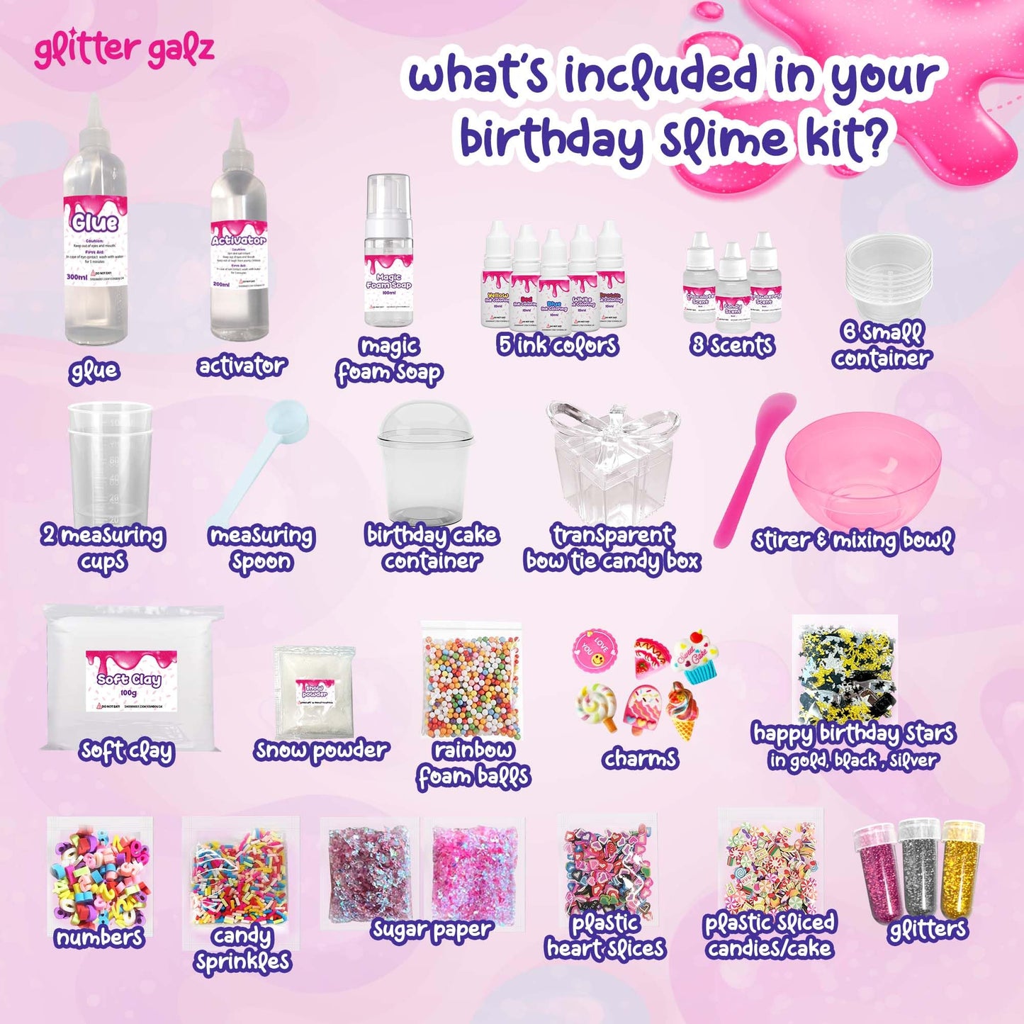 Glitter Galz Slime Kit – DIY Slime Fun for Girls 6+ with 42 Mix-ins