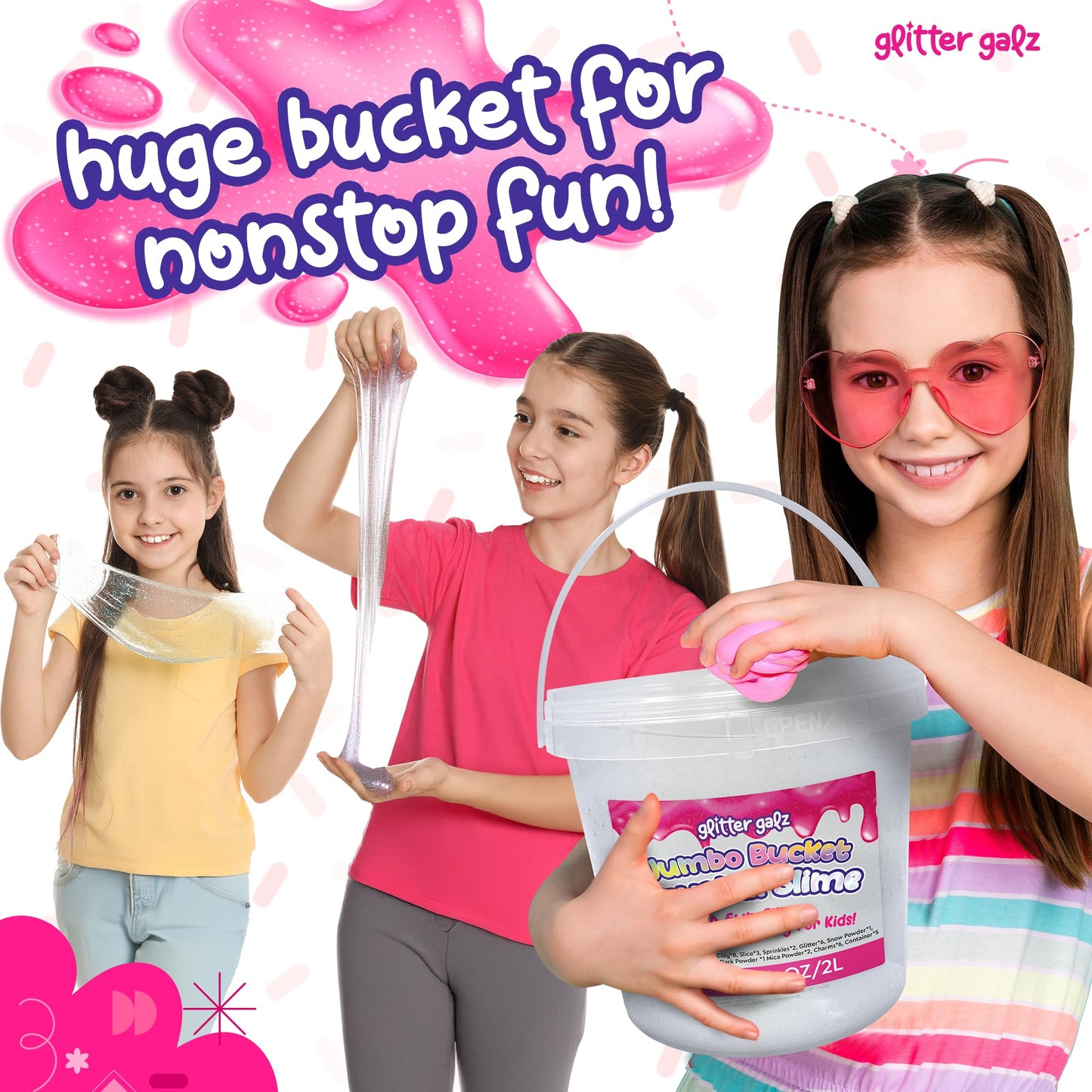 Glitter Galz 4 lb Huge Clear Slime Bucket – Premade Crystal Slime Kit with 39 Add-Ins