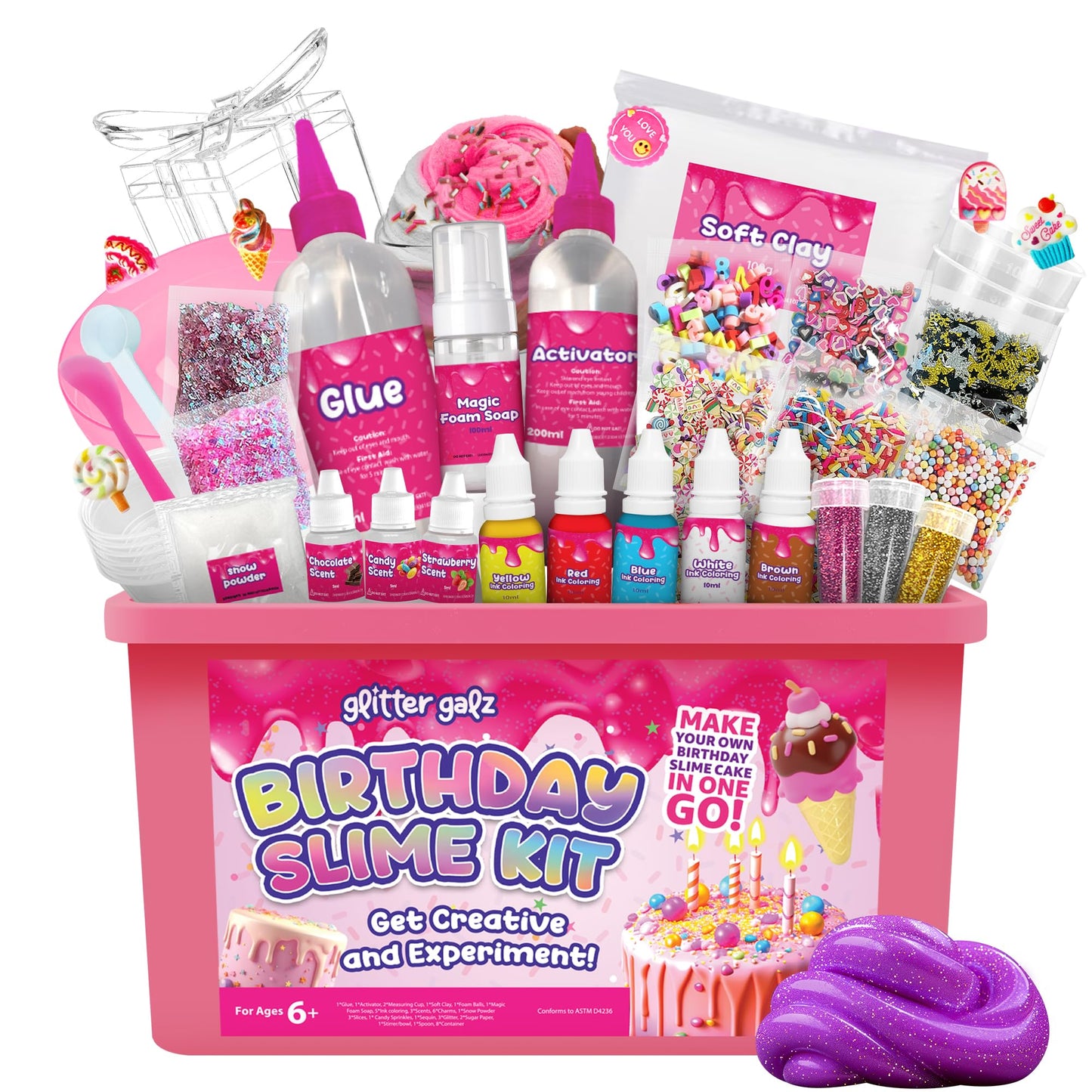 Glitter Galz Slime Kit – DIY Slime Fun for Girls 6+ with 42 Mix-ins