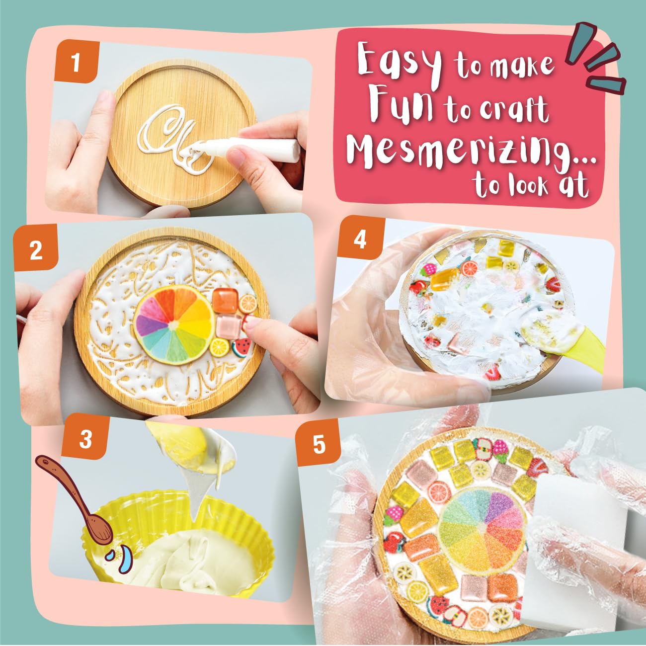 Glittery Garden Mosaic Craft Kit - Unicorn & Rainbow Coaster DIY Set
