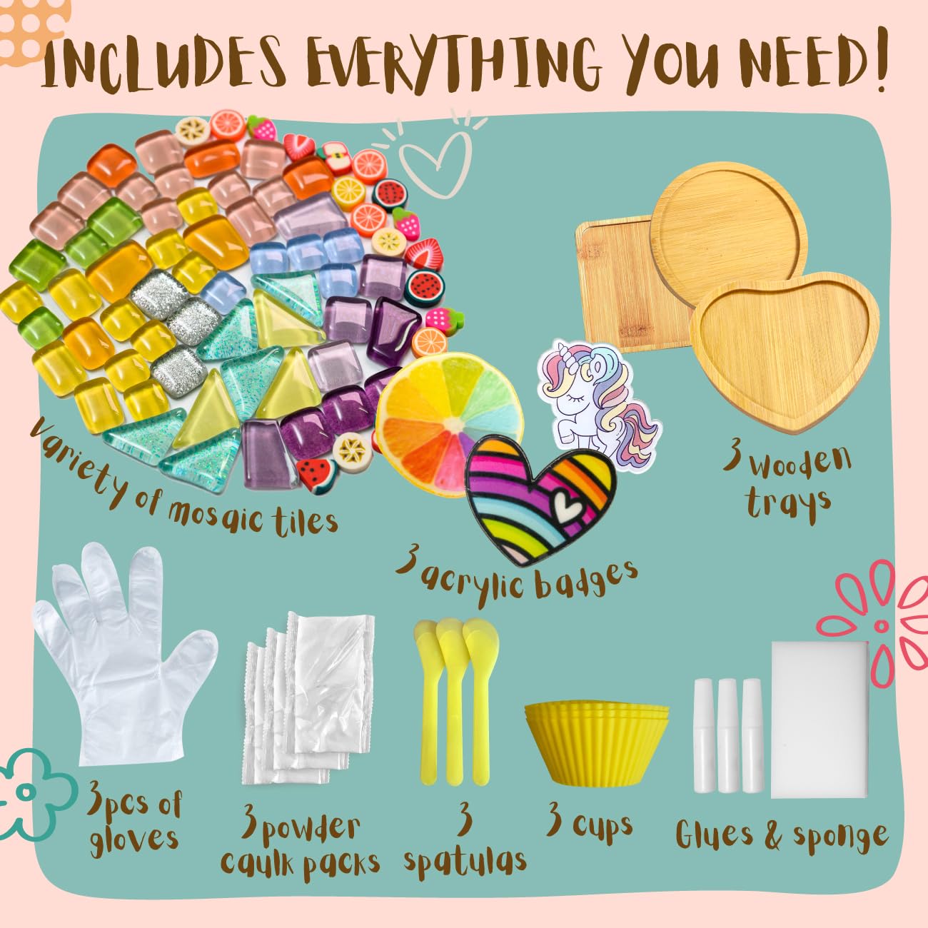 Glittery Garden Mosaic Craft Kit - Unicorn & Rainbow Coaster DIY Set