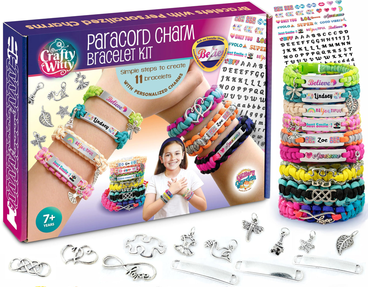 Glittery Garden Paracord Bracelet Kit with Charms – Creative Craft Gift for Girls 8-14
