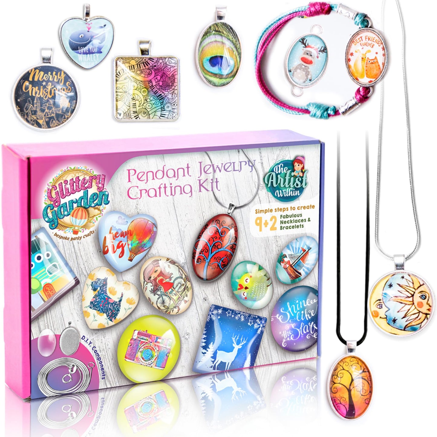 Glittery Garden Girls Jewelry Making Kit – Necklace & Bracelet Crafting Set