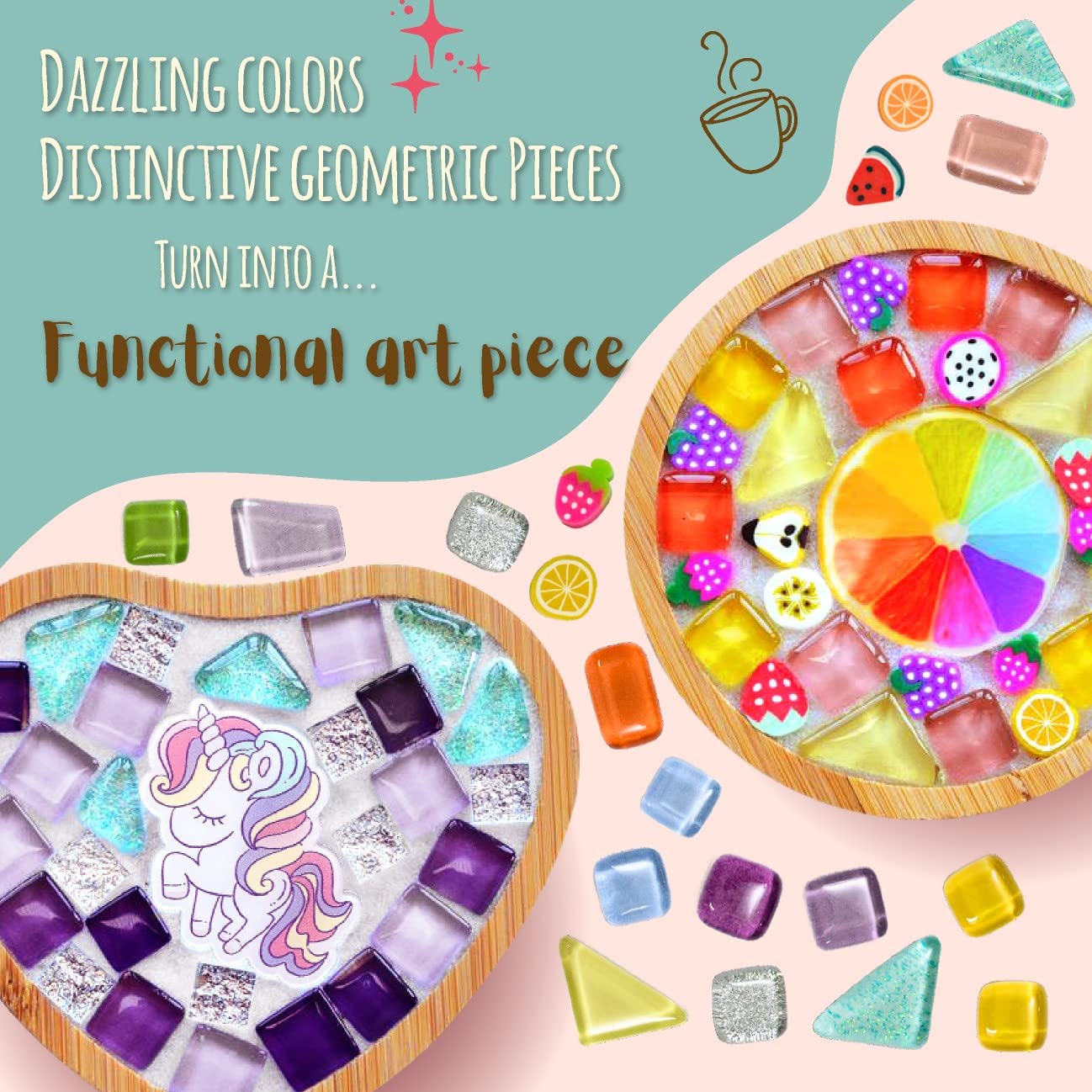Glittery Garden Mosaic Craft Kit - Unicorn & Rainbow Coaster DIY Set