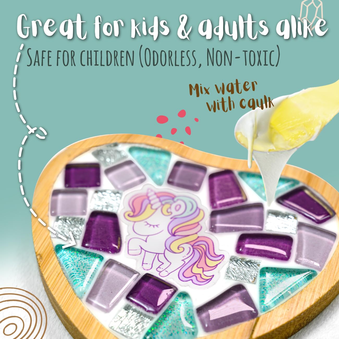 Glittery Garden Mosaic Craft Kit - Unicorn & Rainbow Coaster DIY Set