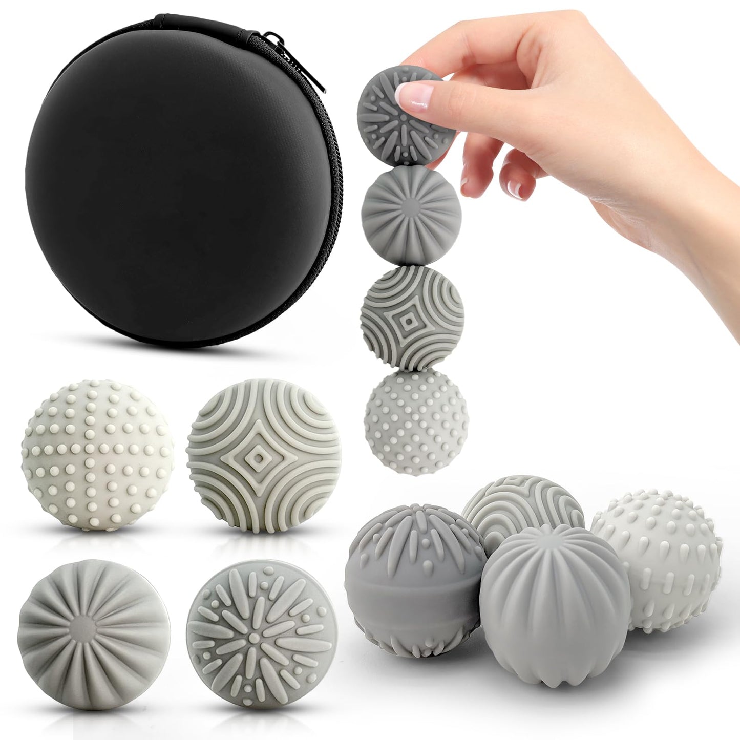 GLMZZ Weighted Magnetic Fidget Balls – 4 Silicone Stress Relief Balls with Case