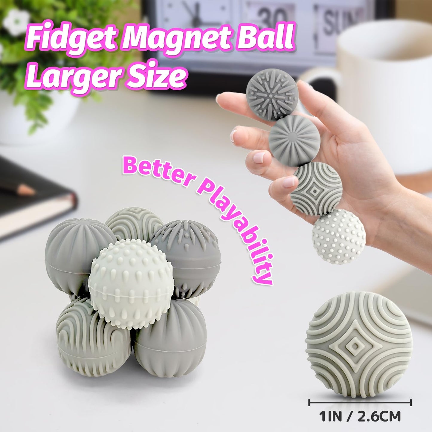 GLMZZ Weighted Magnetic Fidget Balls – 4 Silicone Stress Relief Balls with Case