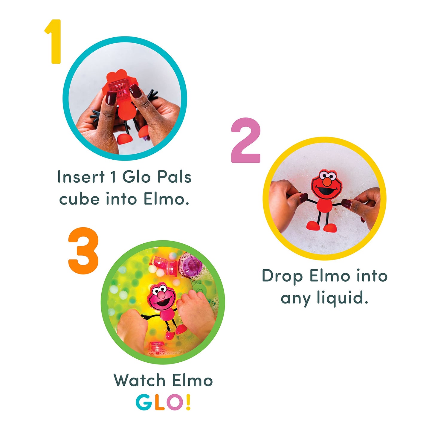 Glo Pals x Sesame Street: Elmo Water-Activated Light-Up Cubes for Sensory Bath Play