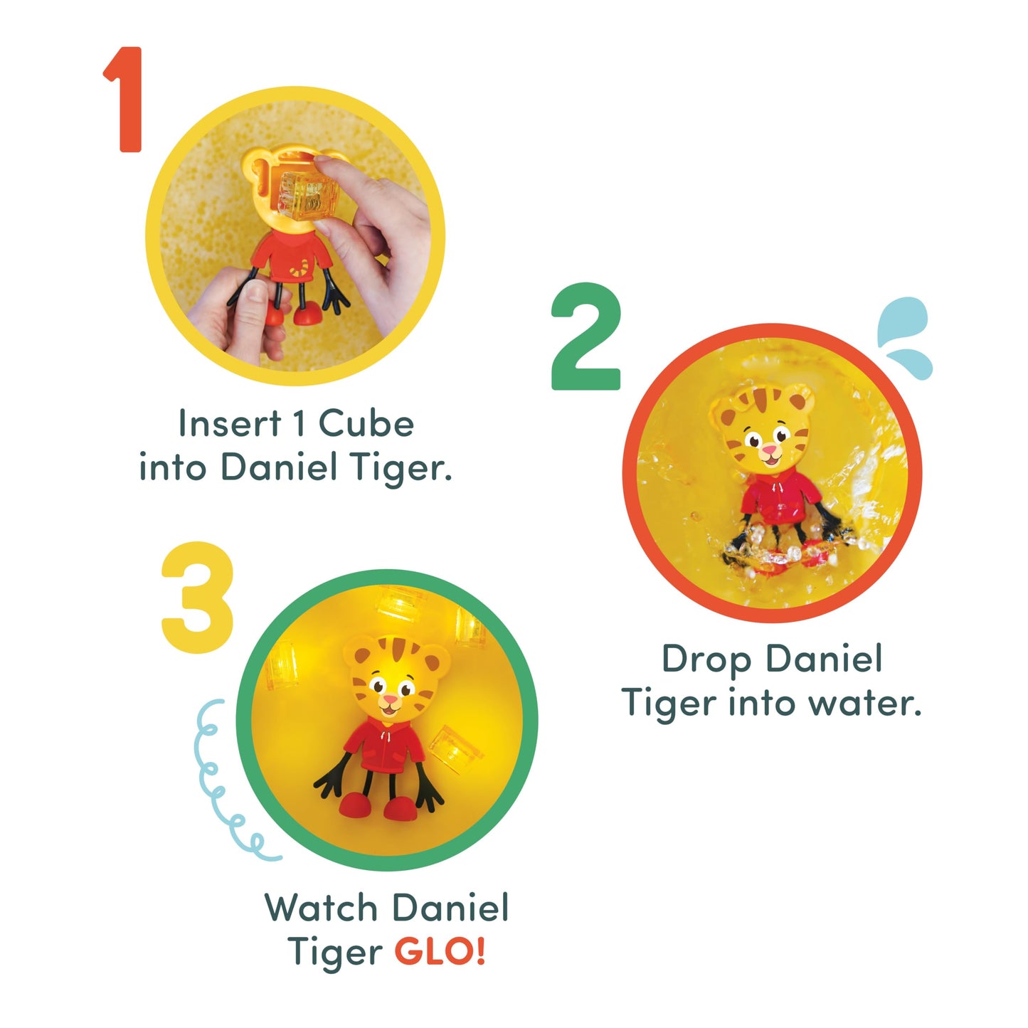 Glo Pals x Daniel Tiger Bath Toys: Water-Activated Light-Up Cubes (6 Reusable)