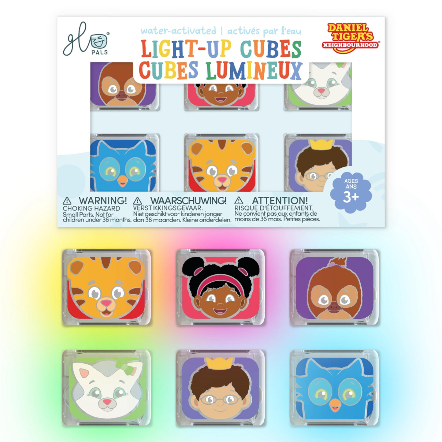 Glo Pals Daniel Tiger Water-Activated Light-Up Bath Cubes – 6 Reusable Sensory Toys