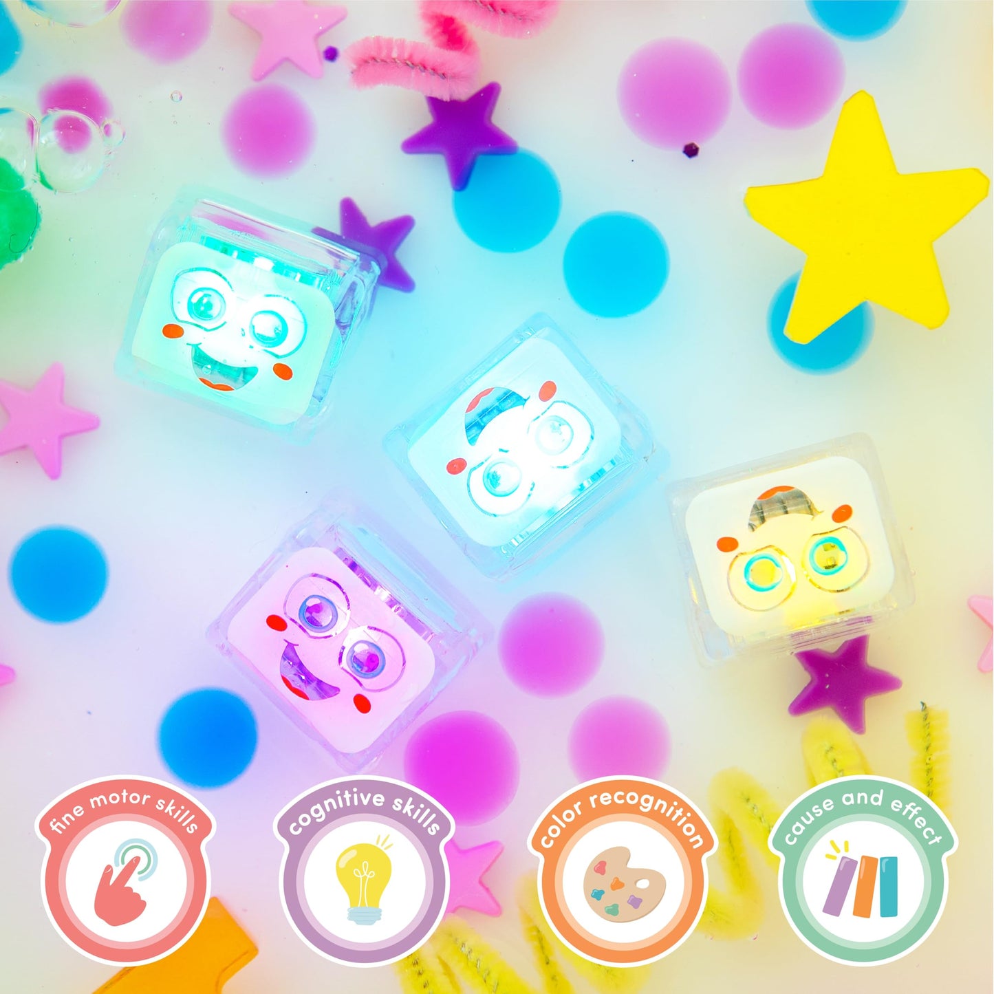 Glo Pals Party Pal: Water-Activated Bath Toy with 6 Reusable Light-Up Cubes
