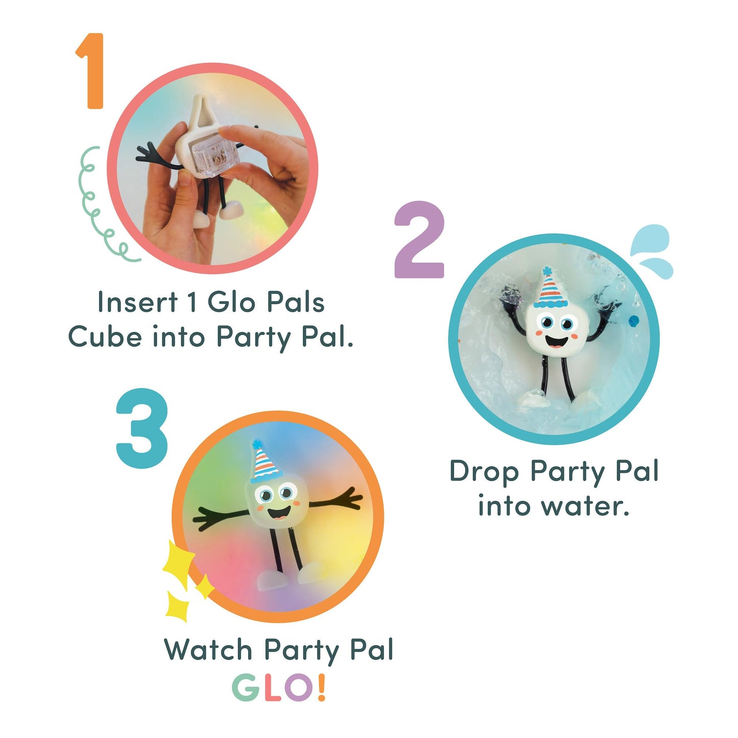 Glo Pals Party Pal: Water-Activated Bath Toy with 6 Reusable Light-Up Cubes