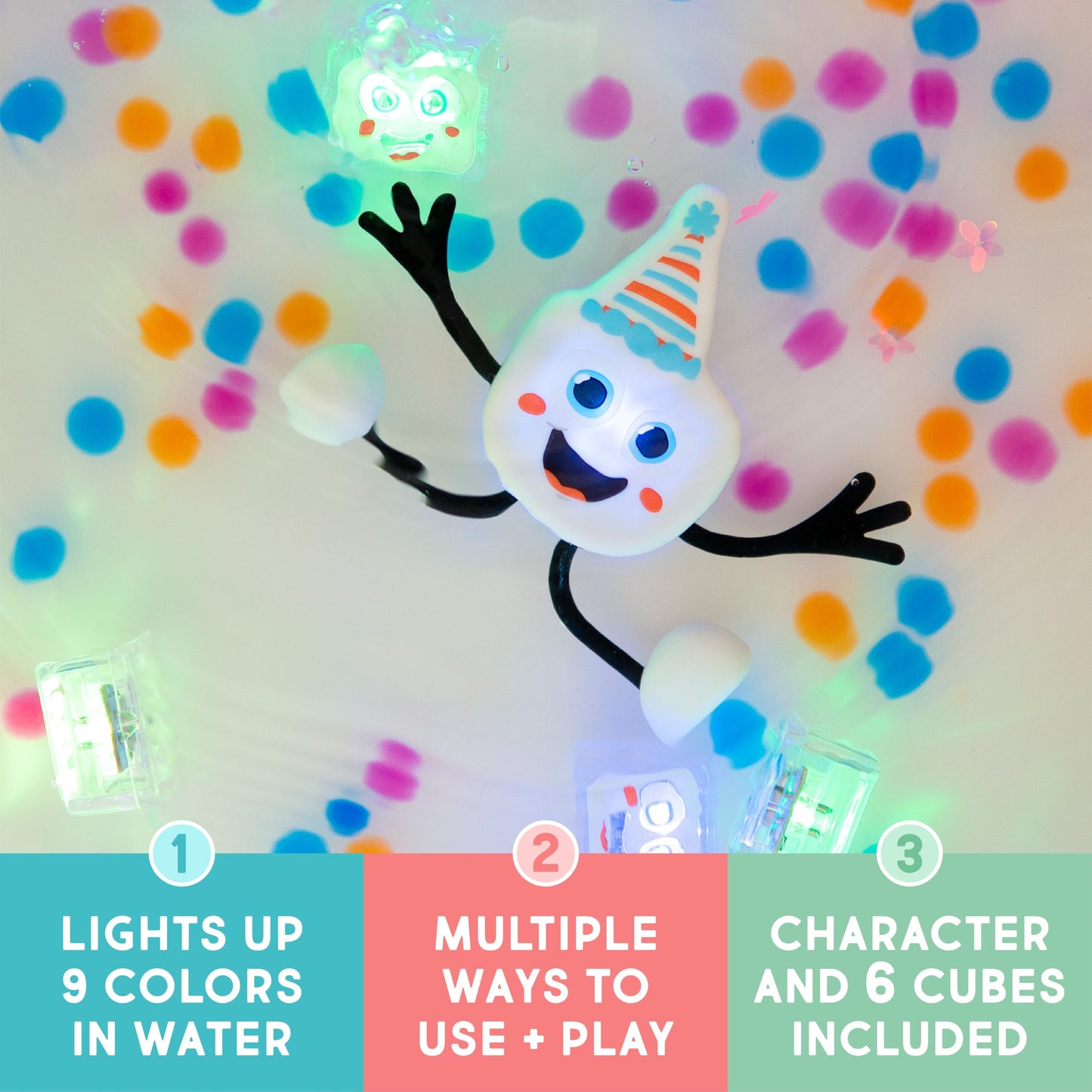 Glo Pals Party Pal: Water-Activated Bath Toy with 6 Reusable Light-Up Cubes