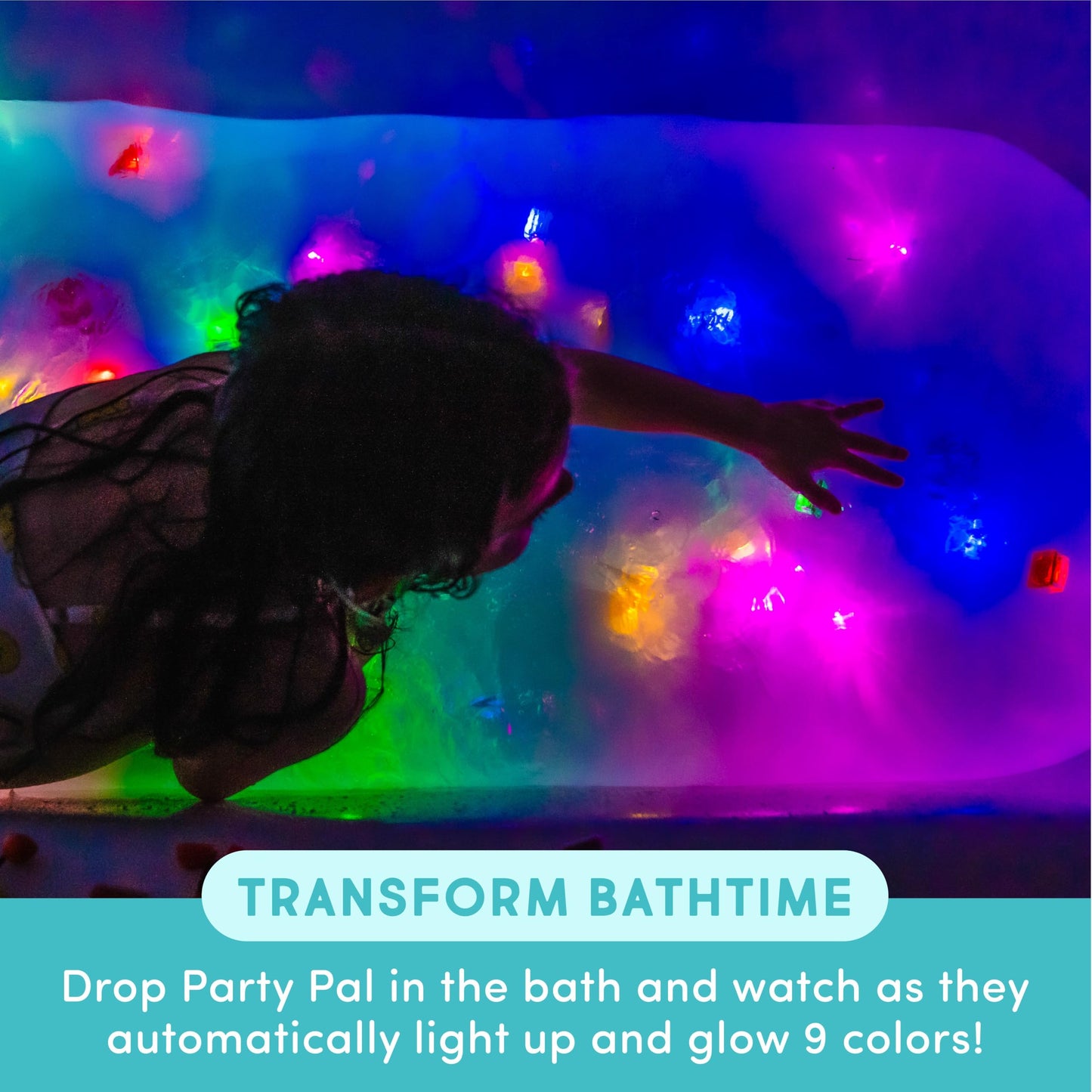 Glo Pals Party Pal: Water-Activated Bath Toy with 6 Reusable Light-Up Cubes