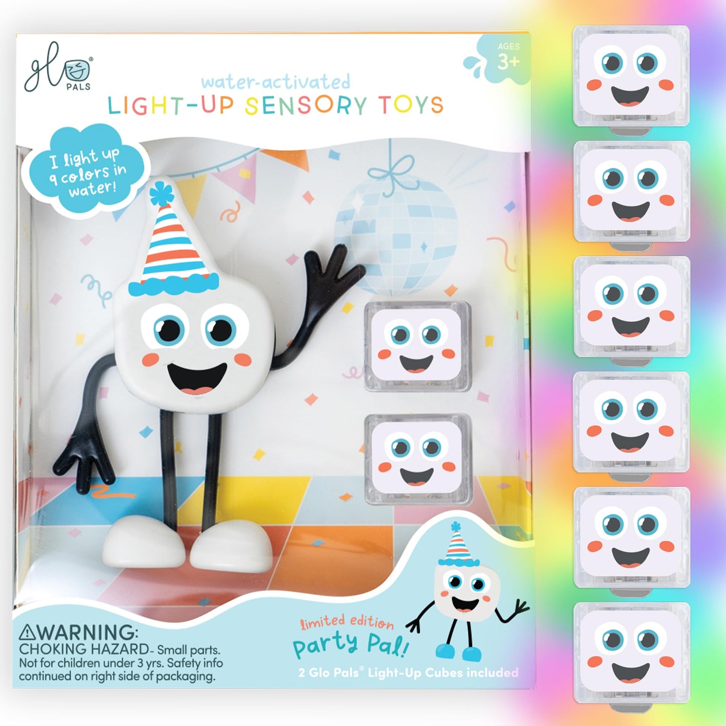 Glo Pals Party Pal: Water-Activated Bath Toy with 6 Reusable Light-Up Cubes