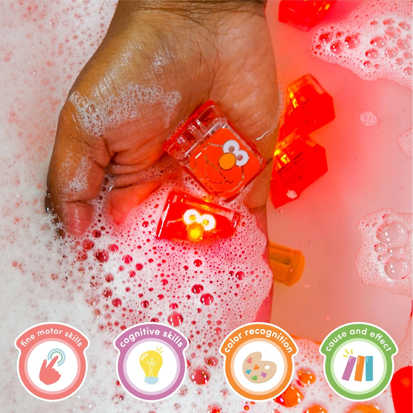 Glo Pals x Sesame Street Water-Activated Light-Up Cubes for Sensory Play (Elmo - Cubes Only) - Valentine Day Gift
