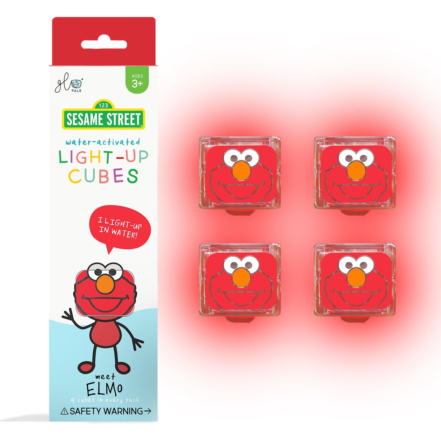 Glo Pals x Sesame Street Water-Activated Light-Up Cubes for Sensory Play (Elmo - Cubes Only) - Valentine Day Gift